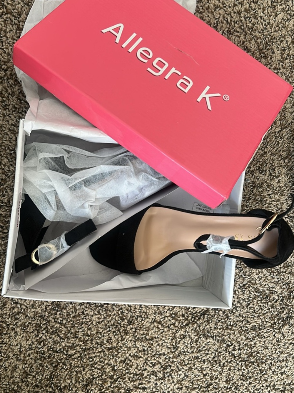 Allegra K Black Ankle-Strap Pointed Toe Heel